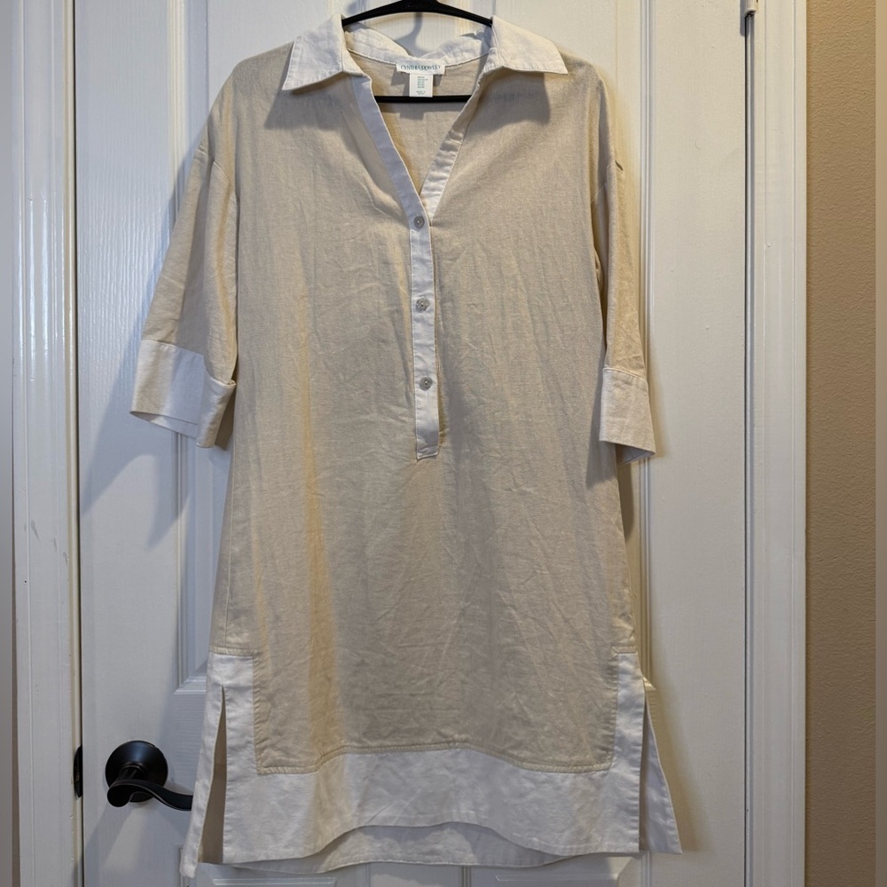 Cynthia Rowley Beige/White Linen Blend Tunic Dress Size XS